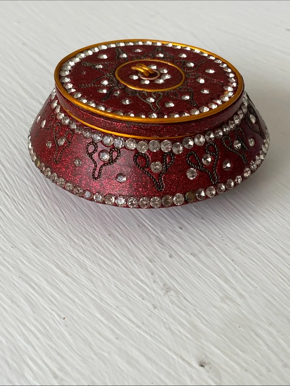 Mediterranean Embellished Trinket Box - Deep Red with Rhinestones & Glitter